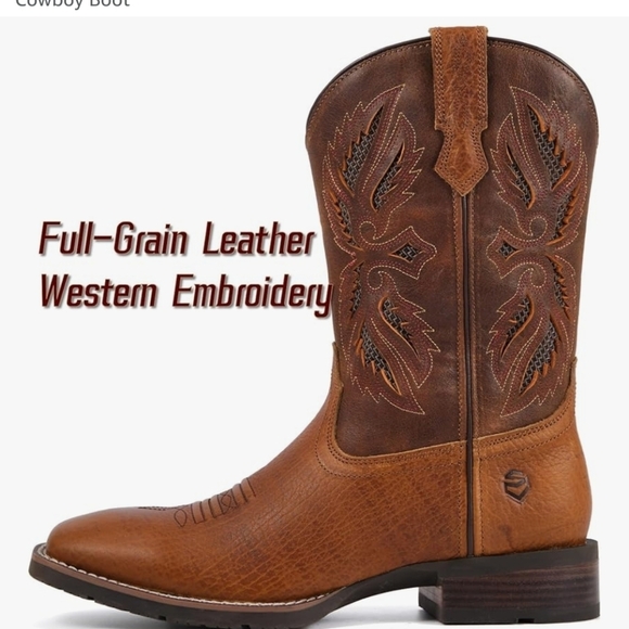 NIB Genuine Full Grain Leather Boots Mens 10 & 10.5 Square Toe Embroidery - Picture 3 of 10
